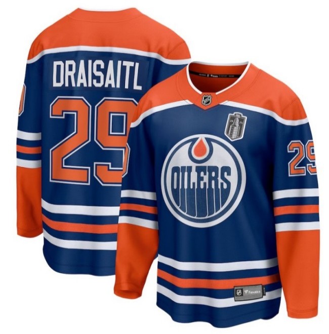 Men's Edmonton Oilers #29 Leon Draisaitl Royal 2025 Stanley Cup Final Home Breakaway Jersey