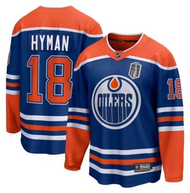 Men's Edmonton Oilers #18 Zach Hyman Royal 2025 Stanley Cup Final Home Breakaway Jersey