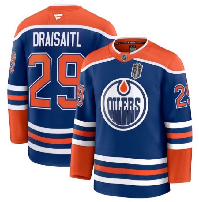Men's Edmonton Oilers #29 Leon Draisaitl Royal 2025 Stanley Cup Final Home Premium Jersey