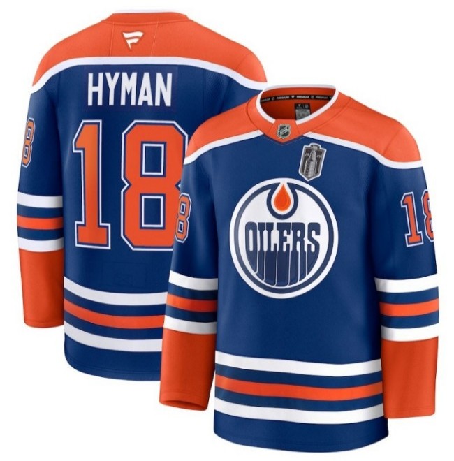 Men's Edmonton Oilers #18 Zach Hyman Royal 2025 Stanley Cup Final Home Premium Jersey