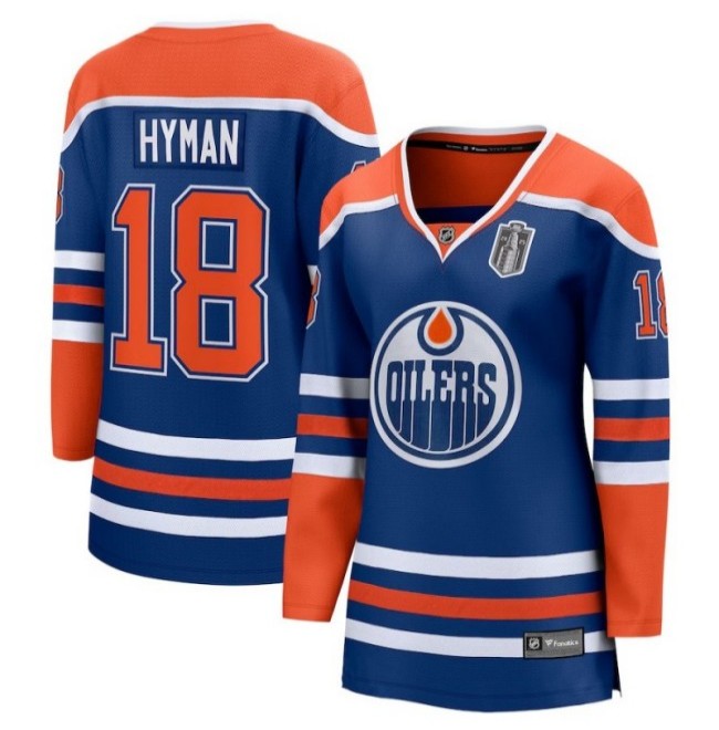 Women's Edmonton Oilers #18 Zach Hyman Royal 2025 Stanley Cup Final Home Breakaway Jersey
