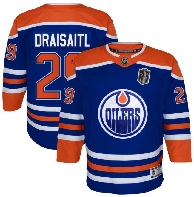 Youth Edmonton Oilers #29 Leon Draisaitl Royal 2025 Stanley Cup Final Home Premier Jersey