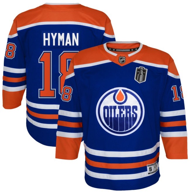 Youth Edmonton Oilers #18 Zach Hyman Royal 2025 Stanley Cup Final Home Premier Jersey