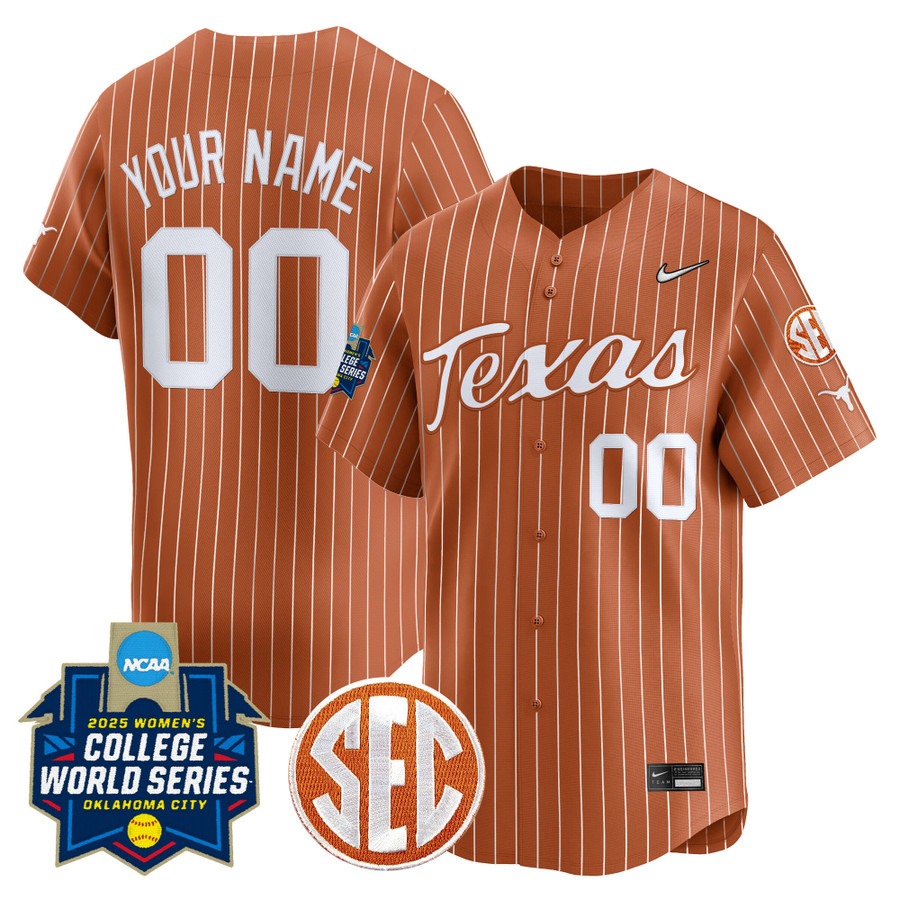 Texas Longhorns Softball Active Player Custom Orange Pinstripe 2025 WCWS Limited Stitched Baseball Jersey