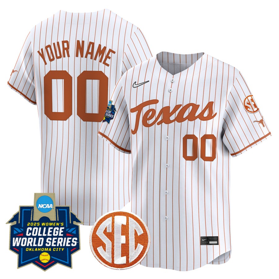Texas Longhorns Softball Active Player Custom White Pinstripe 2025 WCWS Limited Stitched Baseball Jersey