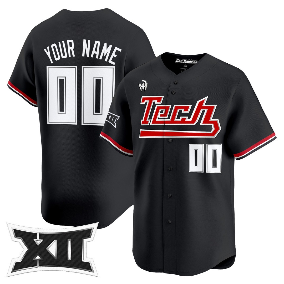 Texas Tech Red Raiders Custom Black 2025 Big 12 XII Patch Vapor Premier Limited Baseball Jersey - All Stitched