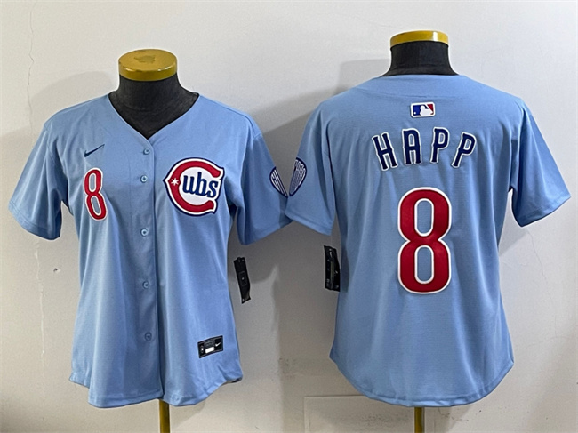 Women's Chicago Cubs #8 Ian Happ Blue 2024-25 2nd Alternatemited Stitched Baseball Jersey