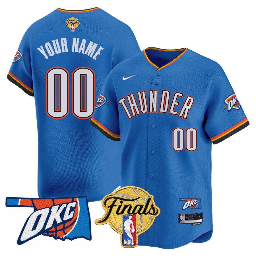 Oklahoma City Thunder Active Player Custom Icon Blue NBA Final Patch Limited Stitched Baseball Jersey
