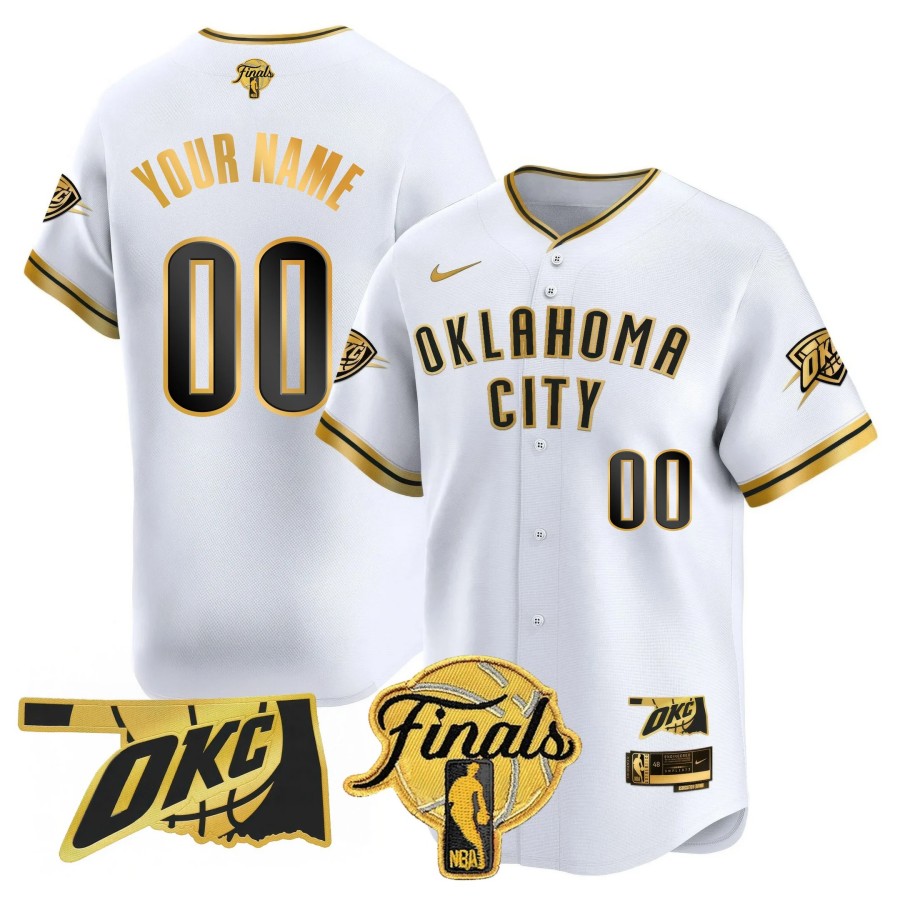 Oklahoma City Thunder Active Player Custom White Gold NBA Final Patch Limited Stitched Baseball Jersey