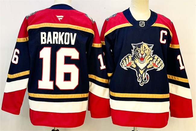 Men's Florida Panthers #16 Aleksander Barkov Black 2024-25 Home With C Patch Stitched Hockey Jersey