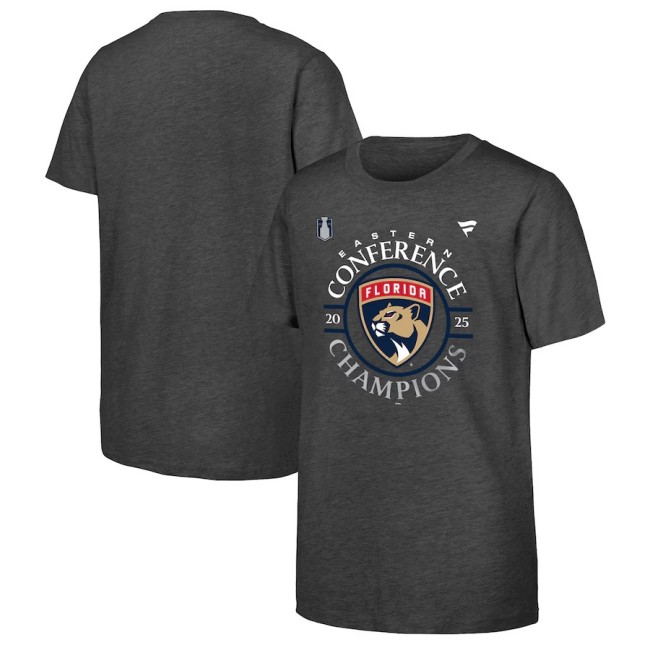 Youth Florida Panthers Heather Gray 2025 Eastern Conference Champions Locker Room T-Shirt