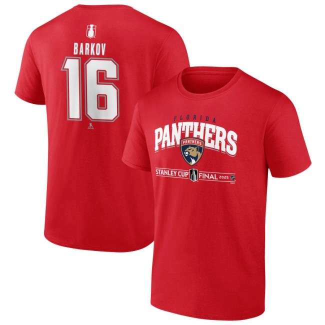 Men's Florida Panthers #16 Aleksander Barkov Red 2025 Stanley Cup Final T-Shirt