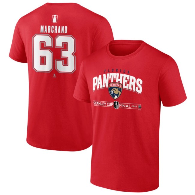 Men's Florida Panthers #63 Brad Marchand Red 2025 Stanley Cup Final T-Shirt