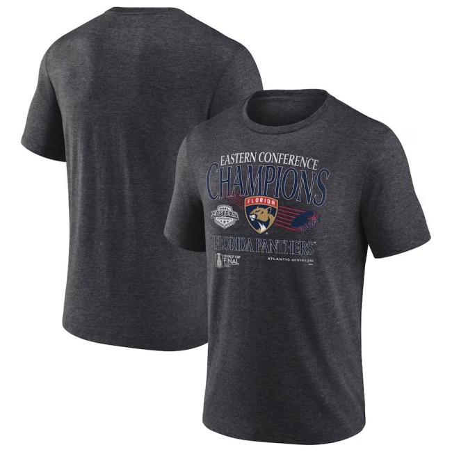 Men's Florida Panthers Heather Charcoal 2025 Eastern Conference Champions Old School Tri-Blend T-Shirt