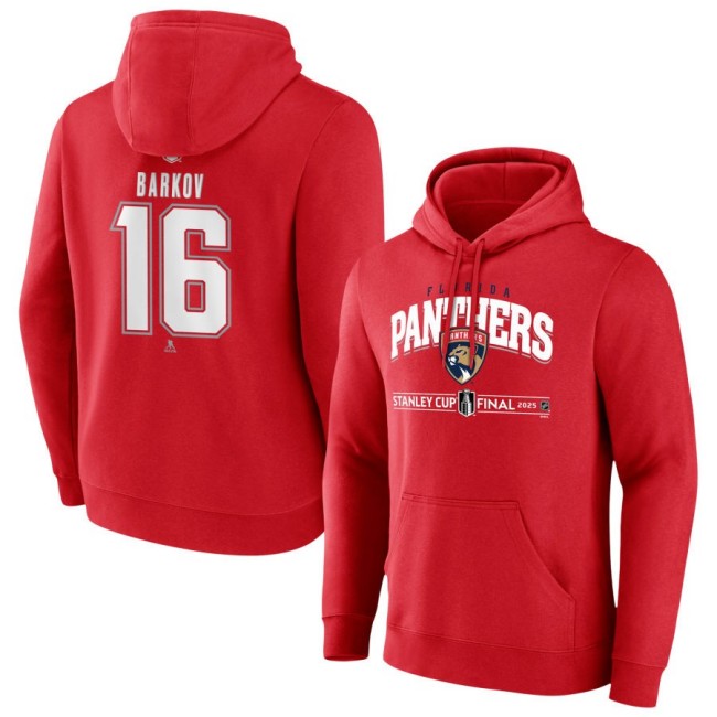 Men's Florida Panthers #16 Aleksander Barkov Red 2025 Stanley Cup Final Pullover Hoodie
