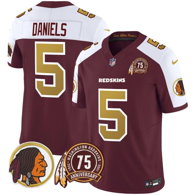 Men's Washington Redskins #5 Jayden Daniels Burgundy Alternate Throwback 75th Patch F.U.S.E. Limited Stitched Football Jersey