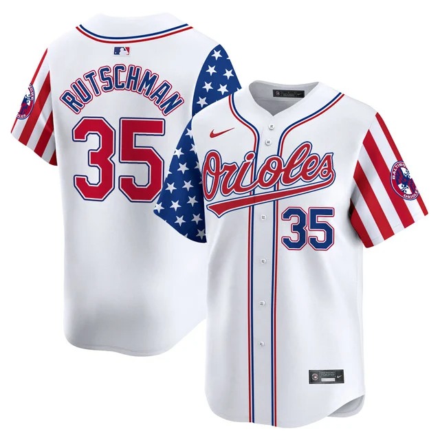 Men's Baltimore Orioles #35 Adley Rutschman White 2025 Independence Day Limited Stitched Baseball Jersey