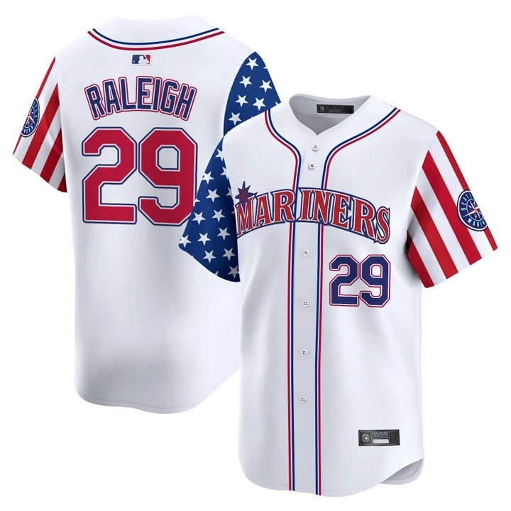 Men's Seattle Mariners #29 Cal Raleigh White 2025 Independence Day Vapor Premier Limited Stitched Jersey