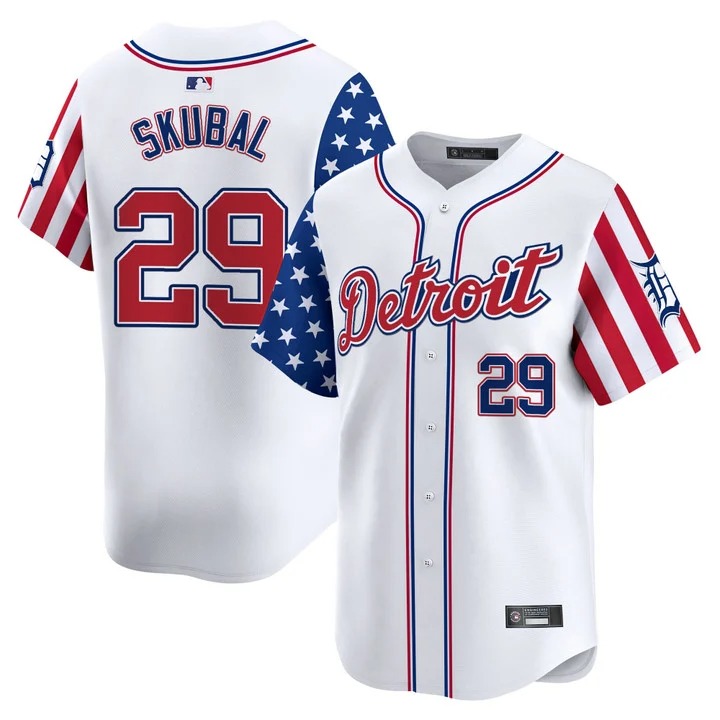 Men's Detroit Tigers #29 Tarik Skubal White 2025 Independence Day Vapor Premier Limited Stitched Jersey