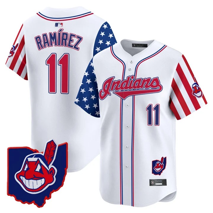 Men's Cleveland Indians #11 Jose Ramirez White 2025 Independence Day Vapor Premier Limited Stitched Jersey