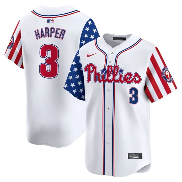 Men's Philadelphia Phillies #3 Bryce Harper White Independence Day Vapor Premier Limited Jersey - All Stitched
