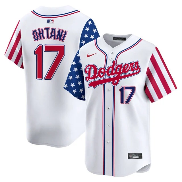 Men's Los Angeles Dodgers #17 Shohei Ohtani White Independence Day Vapor Premier Limited Jersey - All Stitched
