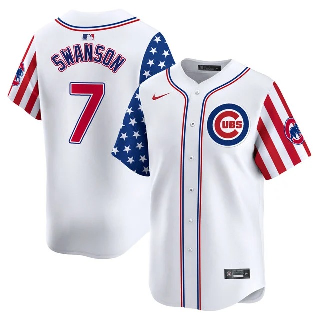 Men's Chicago Cubs #7 Dansby Swanson White Independence Day Vapor Premier Limited Jersey - All Stitched