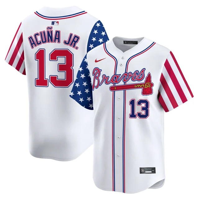 Men's Atlanta Braves #13 Ronald Acuna Jr. White Independence Day Vapor Premier Limited Jersey - All Stitched