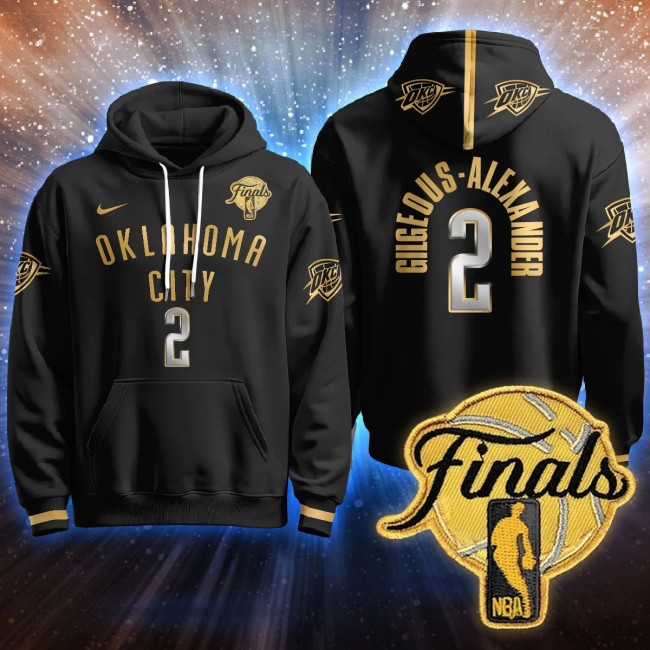 Men's OKC Thunder #2 Gilgeous-Alexander 2025 NBA Final Patch Stitched Hoodie Black Gold