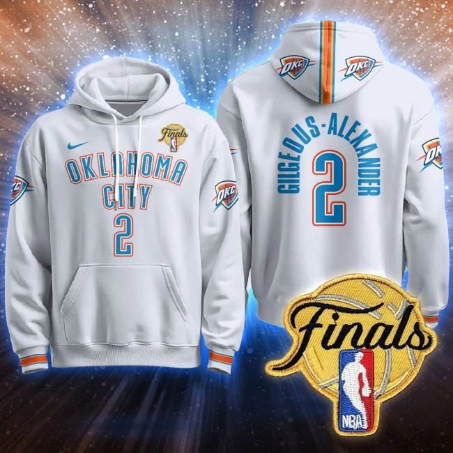 Men's OKC Thunder #2 Gilgeous-Alexander White 2025 NBA Final Patch Stitched Hoodie Association