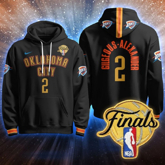 Men's OKC Thunder #2 Gilgeous-Alexander Black 2025 NBA Final Patch Stitched Hoodie City Connect
