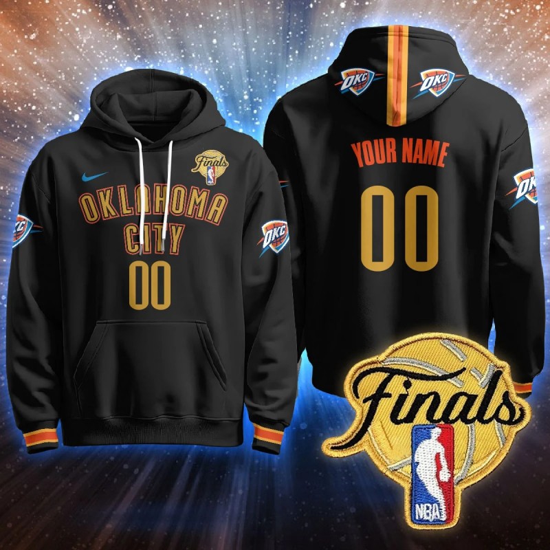 Oklahoma City Thunder Active Player Custom City Connect Black 2025 NBA Final Patch Stitched Hoodie