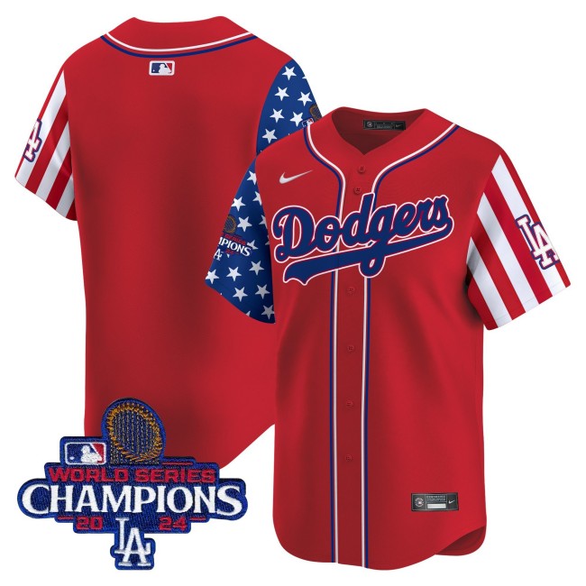 Men's Dodgers Blank Red Independence Day 2024 WSC Patch Limited Stitched Baseball Jersey