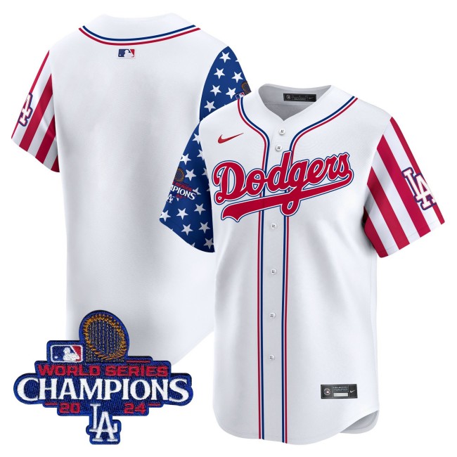 Men's Dodgers Blank White Independence Day 2024 WSC Patch Limited Stitched Baseball Jersey