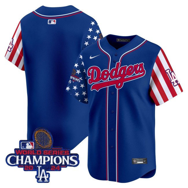 Men's Dodgers Blank Royal Independence Day 2024 WSC Patch Limited Stitched Baseball Jersey