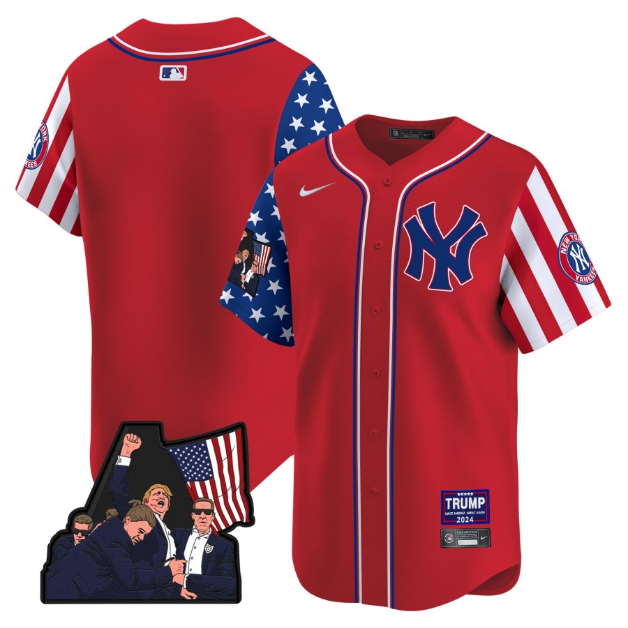 Men's NY Yankees Trump 2024 MAGA Independence Day Red Limited Stitched Baseball Jersey
