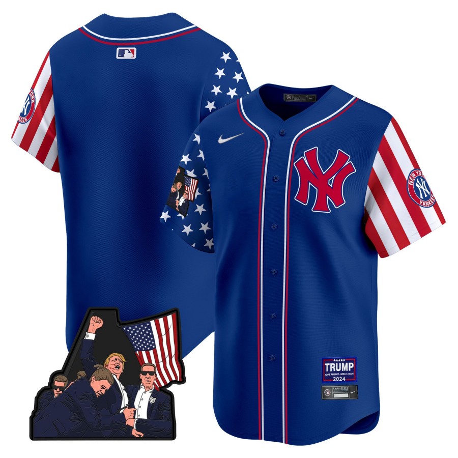 Men's NY Yankees Trump 2024 MAGA Independence Day Royal Limited Stitched Baseball Jersey