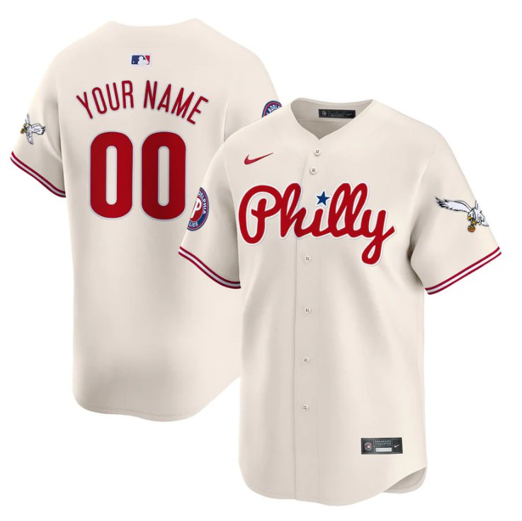 Custom Phillies&Eagles Philly Nike Cream Limited Stitched Baseball Jersey