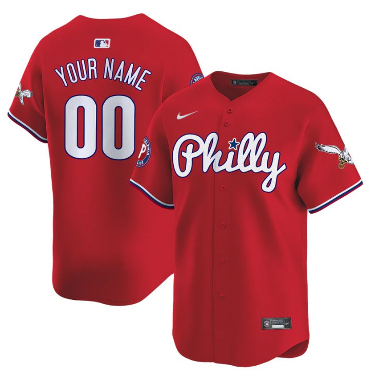 Custom Phillies&Eagles Philly Nike Red Limited Stitched Baseball Jersey