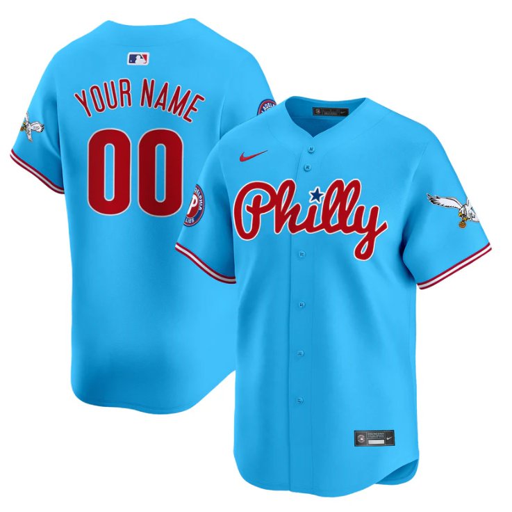 Custom Phillies&Eagles Philly Nike Blue Limited Stitched Baseball Jersey
