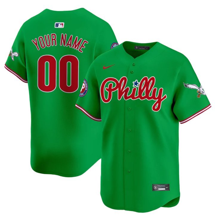 Custom Phillies&Eagles Philly Nike Green Limited Stitched Baseball Jersey