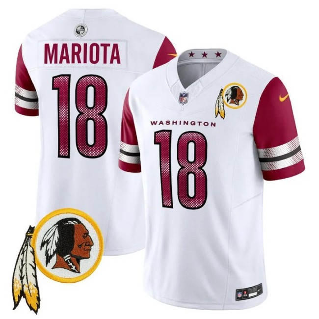 Men's Washington Commanders #18 Marcus Mariota Redskins Patch White F.U.S.E. Limited Stitched Football Jersey