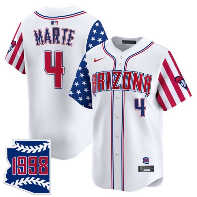 Men's Arizona D-Backs #4 Ketel Marte Independence Day 1998 Patch Limited Stitched Baseball Jersey White