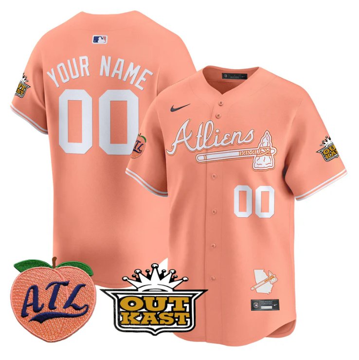 Atlanta Braves Active Player Custom Atliens Peach Outkast Patch Limited Stitched Jersey Peach