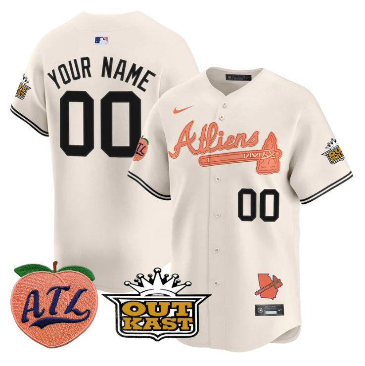 Atlanta Braves Active Player Custom Atliens Peach Outkast Patch Limited Stitched Jersey Cream