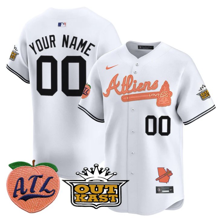 Atlanta Braves Active Player Custom Atliens Peach Outkast Patch Limited Stitched Jersey  White