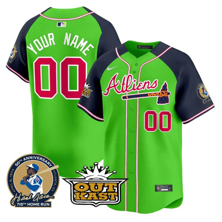Atlanta Braves Active Player Custom Atliens Hank Aaron Outkast Patch Limited Stitched Jersey Green Alternate