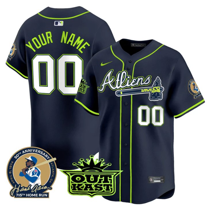 Atlanta Braves Active Player Custom Atliens Hank Aaron Outkast Patch Limited Stitched Jersey Stitched