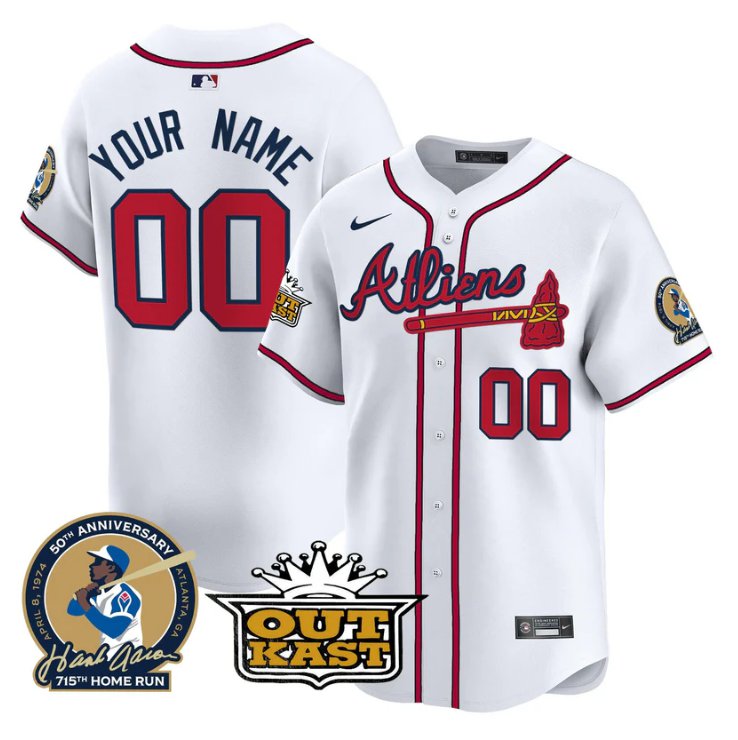Atlanta Braves Active Player Custom Atliens Hank Aaron Outkast Patch Limited Stitched Jersey White