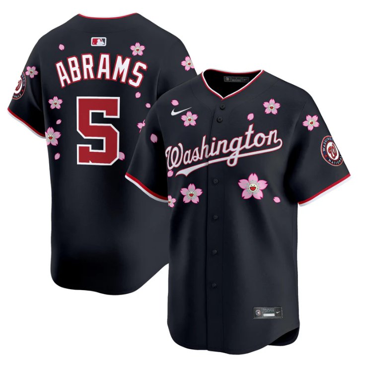 Men's Washington Nationals #5 CJ Abrams Navy Cherry Blossom  Limited Stitched Jersey